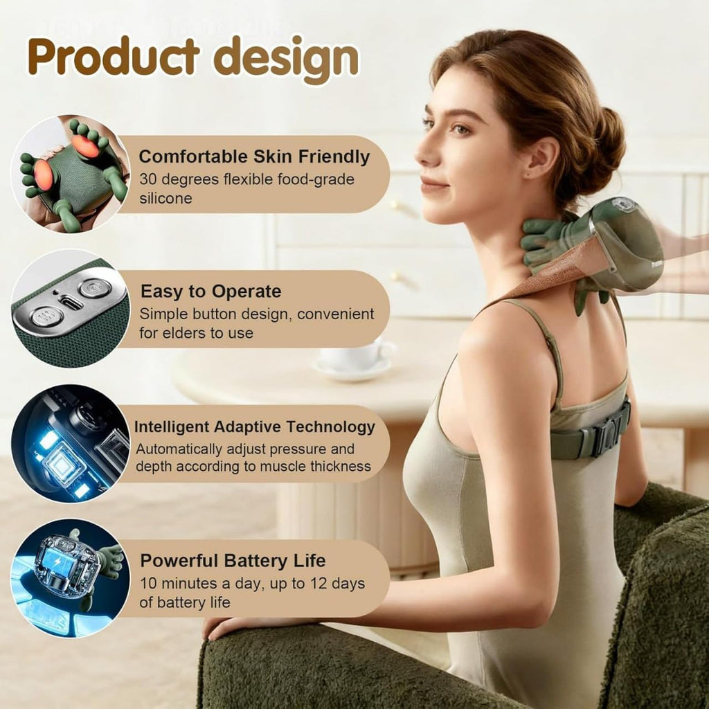 Neck Back & Leg Heat Massager, Deep Tissue Shiatsu 4D Kneading for Pain Relief