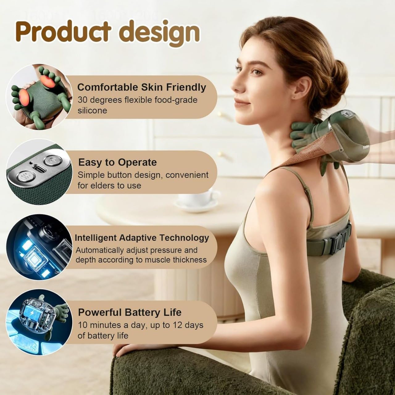 Neck Back & Leg Heat Massager, Deep Tissue Shiatsu 4D Kneading for Pain Relief